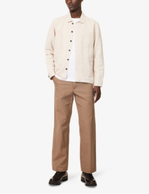 HACKETT MENS PATCH-POCKET RELAXED-FIT COTTON AND LINEN BLEND OVERSHIRT LINEN BEIGE 