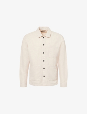HACKETT MENS PATCH-POCKET RELAXED-FIT COTTON AND LINEN BLEND OVERSHIRT LINEN BEIGE 