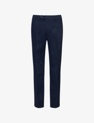 HACKETT MENS NAVY BLAZER CHINO KENSINGTON TWO-SLIP-POCKETS STRETCH-COTTON TROUSERS 