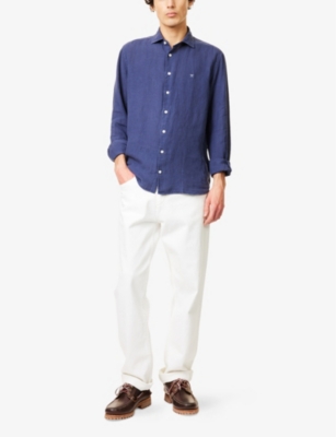 HACKETT MENS HACKETT LONG-SLEEVE TAILORED-FIT LINEN SHIRT 
