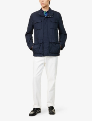 HACKETT MENS MIDNIGHT BLUE LOGO-PATCH REGULAR-FIT WOVEN FIELD JACKET 