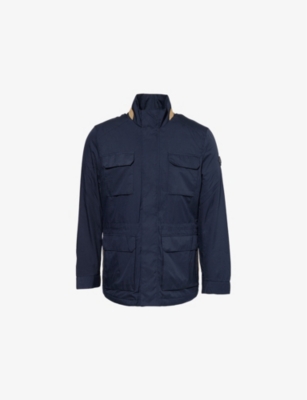 HACKETT MENS MIDNIGHT BLUE LOGO-PATCH REGULAR-FIT WOVEN FIELD JACKET 