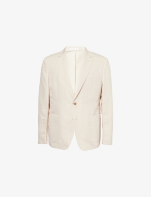 Hackett Mens Notch-lapel Single-breasted Cotton-and-linen Blazer Off White