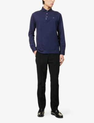 HACKETT: Logo-Embroidered Long-Sleeve Cotton Polo Shirt