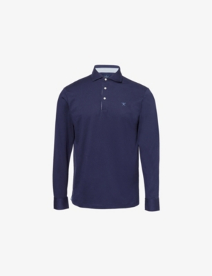 HACKETT: Logo-Embroidered Long-Sleeve Cotton Polo Shirt