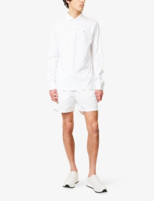 HACKETT: Logo-Embroidered Long-Sleeve Cotton-Jersey Polo Shirt