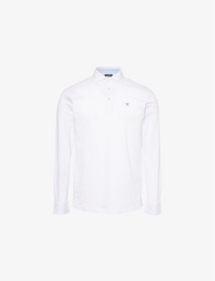 HACKETT: Logo-Embroidered Long-Sleeve Cotton-Jersey Polo Shirt