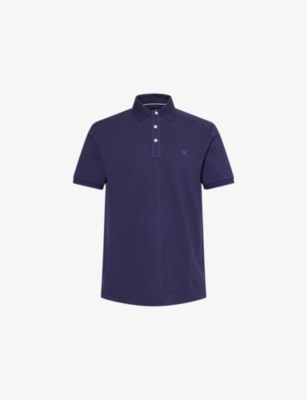 HACKETT MENS INK BLUE LOGO-EMBROIDERED SHORT-SLEEVE COTTON-PIQUE POLO SHIRT 