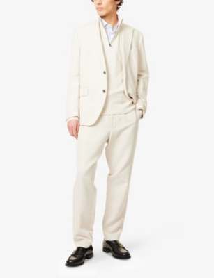 HACKETT MENS OPTIC WHITE QUARTER-ZIP REGULAR-FIT COTTON AND SILK JUMPER 