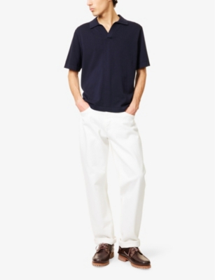 HACKETT MENS HACKETT SHORT-SLEEVE V-NECK COTTON AND SILK POLO SHIRT 