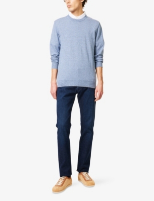 HACKETT MENS SUMMER BLUE MOULINE CREWNECK COTTON JUMPER 