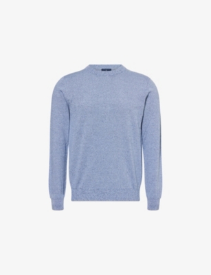 HACKETT MENS SUMMER BLUE MOULINE CREWNECK COTTON JUMPER 