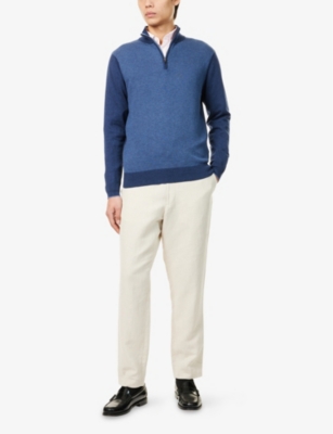 HACKETT: Diagonal-Weave Funnel-Neck Cotton and Cashmere Jumper