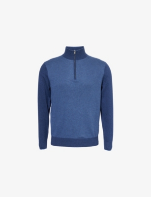 HACKETT: Diagonal-Weave Funnel-Neck Cotton and Cashmere Jumper