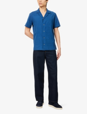 HACKETT MENS HACKETT SEERSUCKER LOOSE-FIT COTTON SHIRT 