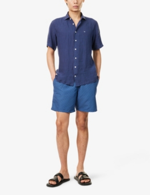 HACKETT: Kent Collar Short-Sleeve Tailored-Fit Linen Shirt