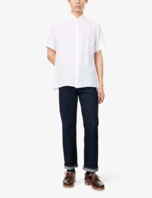 HACKETT MENS HACKETT KENT COLLAR SHORT-SLEEVE TAILORED-FIT LINEN SHIRT 