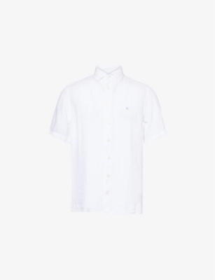 HACKETT MENS HACKETT KENT COLLAR SHORT-SLEEVE TAILORED-FIT LINEN SHIRT 