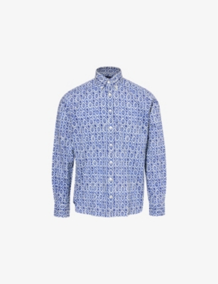 HACKETT: Batik-Print Long-Sleeve Cotton Shirt