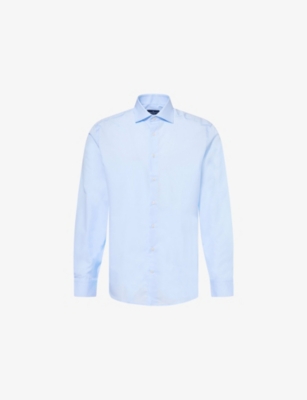 HACKETT MENS HACKETT CURVED-HEM TAILORED-FIT  COTTON-POPLIN SHIRT 