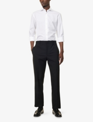 Hackett Mens Curved-hem Tailored-fit  Cotton-poplin Shirt White In White