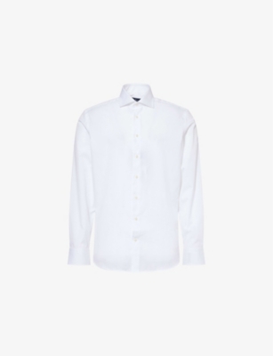 Hackett Mens Curved-hem Tailored-fit  Cotton-poplin Shirt White In White