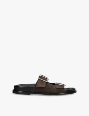 Aeyde Suede Buckle Meena Slides In Brown