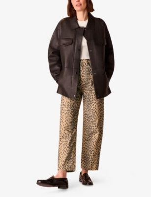 Whistles Womens Cream Animal-spot Barrel-leg Denim Jeans In Cream