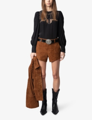 Zadig & Voltaire Womens Thena Lace-embroidered Long-sleeve Silk Blouse Flake In Flake