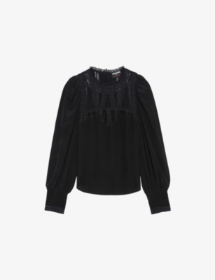 Zadig & Voltaire Womens Thena Lace-embroidered Long-sleeve Silk Blouse Flake In Flake