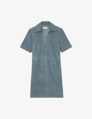 ZADIG&VOLTAIRE: Short-Sleeved V-Neck Suede Mini Dress