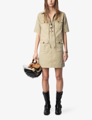 ZADIG&VOLTAIRE: Record Lace-Up Short-Sleeve Cotton Mini Dress