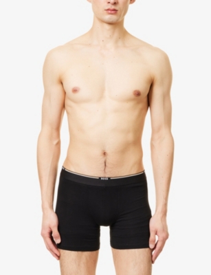 Hugo Boss Mens Branded-waistband Three-pack Bamboo Jersey Boxer Briefs 001 Black In 001 Black