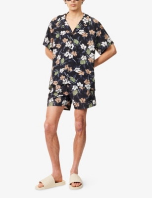 Hugo Boss Mens Black Floral-print Short-sleeve Woven Beach Shirt Xl In Black