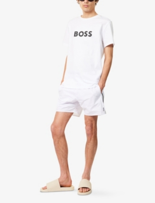 BOSS: Iconic Stripe-Trim Swim Shorts