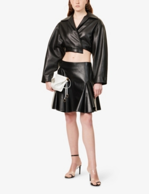 ALAIA: Spiral Cropped Leather Jacket