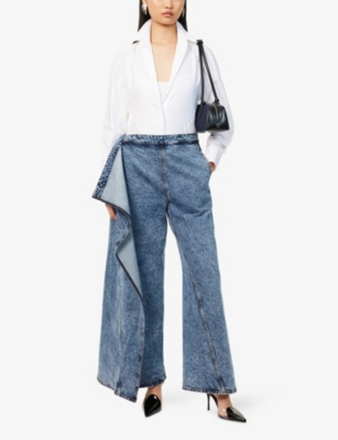 ALAIA: Wrap Wide-Leg Denim-Blend Jeans