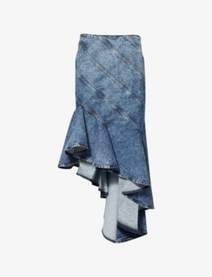 ALAIA: Spiral Asymmetric Denim-Blend Maxi Skirt