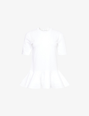 ALAIA: Peplum-Hem Long Cotton-Jersey T-Shirt
