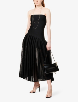 ALAIA: Godet Strapless Knitted Midi Dress
