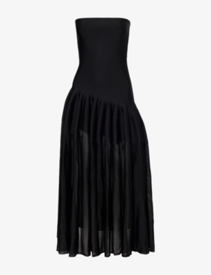 ALAIA: Godet Strapless Knitted Midi Dress