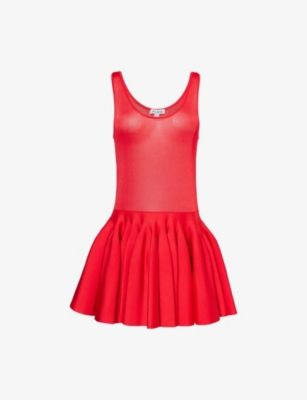 ALAIA: Godet Ruffled Knitted Mini Dress