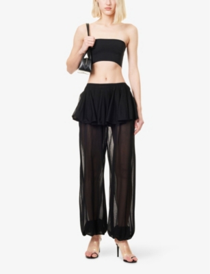 ALAIA: Crinoline Peplum-Waist Knitted Trousers