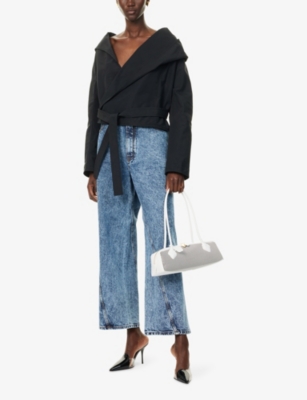 ALAIA: Hooded Biker Belted Woven Jacket