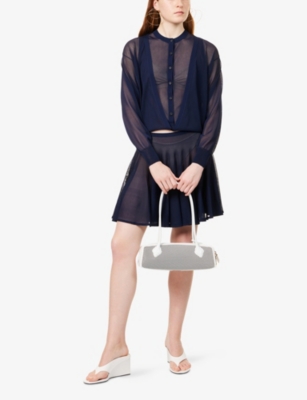 Alaïa Womens Alaia Folded Sheer Knitted Cardigan In Minuit