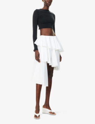 ALAIA: Spiral Ruffled Cotton-Poplin Midi Skirt