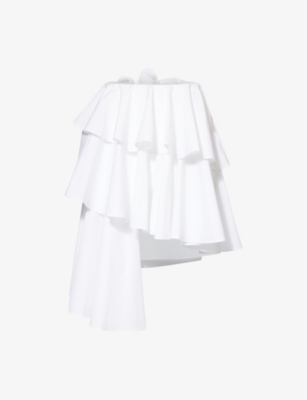 ALAIA: Spiral Ruffled Cotton-Poplin Midi Skirt