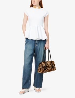 Alaïa Womens Peplum Cap-sleeves Knitted Top Blanc In Blanc