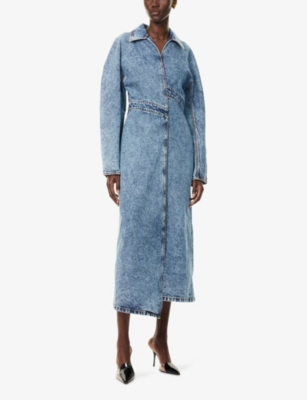 ALAIA: Spiral Two-Slip-Pockets Denim-Blend Trench Coat