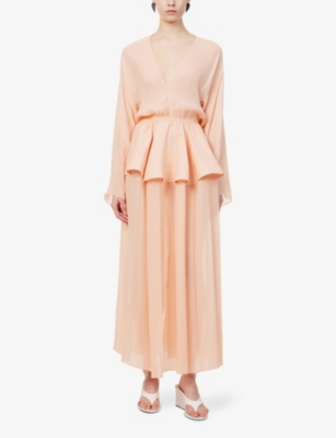 ALAIA: Cinched Plunge-V-Neck Woven Maxi Dress